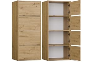 ‎CDF CDF Kommode Schrank Hochschrank mit 4 Türen und Einlegeböden - für Wohnzimmer Schlafzimmer Flur Büro – Grifflose Fronten – Modernes Design und langlebige Ausführung – Eiche Artisan Alma