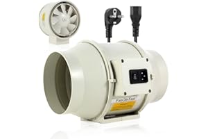 FanGoFast Extractor de Aire 200 mm con Controlador Ajustable, En Línea Ventilador Extractor de Conducto Industrial para Baño, Booster, tienda de cultivo, Garage, Cucina