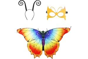 CYNOSURETECH 3 Pieces Colorful Butterfly Wings Costume, Butterfly Costume, Butterfly Cape, Halloween Costume Wings, Cartoon Costume, Kids Costume