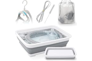 CPAP Rengöringsset för mask och slang – CPAP tillbehör med vikbar 8,3 l tvättskål, 2,1 m slangborste, dubbel slanghållare & f