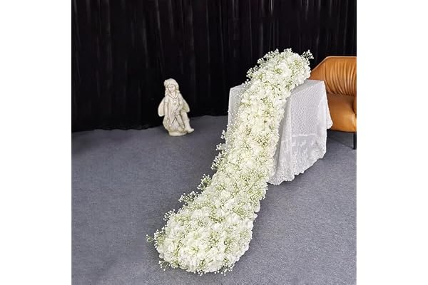 Luxury Artificial Rose Flower Rows with Green Leaf Design for Wedding Table Centerpieces Backdrop Wall Arches Party Stage Decor (12,60X45cm)