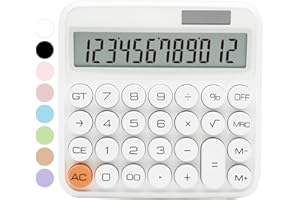 White Calculator, QpenguinBabies Standard Calculator 12 Digit with Large LCD Display and Big Buttons, White Office Supplies and Desk Accessories, Cute Supplies for Office,School, Home, Business