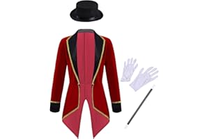 ranrann Boys Girls Circus Ringmaster Tuxedo Outfit Halloween Long Sleeve Tailcoat Jacket with Accessory
