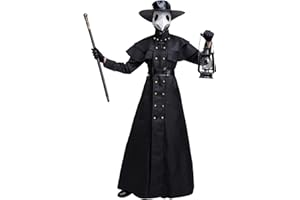 Feynman Disfraz medieval steampunk de médico de la peste negra para hombre, disfraz de médico para Halloween con juego de accesorios, color negro, talla 3XL