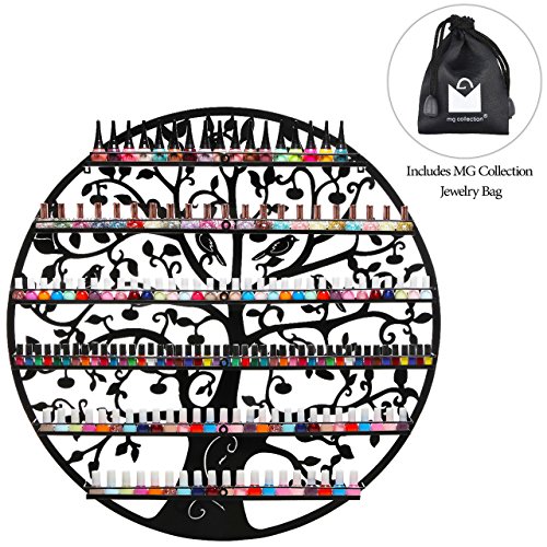 Kunstvolles Vogel & Baum Design Schwarz Metall Wand montiert Be-Active Kochgeschirr-Großen Nagellack-Rack/Organizer Display – MyGift - 5