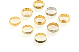 SOXEMAN 9 pieces/set men's golden/silver ring set (2 of which chain rotating rings relieve anxiety and stress) trendy and fashionable women's couple stainless steel rings