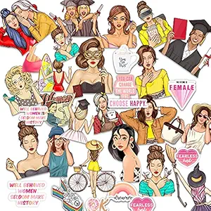 The Mono Mart Girls Art Waterproof PVC Vinyl Sticker for Mobile Laptop Tablet Bag car Suitcase and Book Multi Colour Pack of 30.