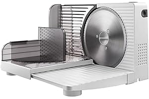 Taurus Cutmaster Compact - Trancheuse électrique 100W, Pour jambon, viande et saucisson, Découpe de 1 à 15 mm, Lame en acier inoxydable de 17 cm, Table de découpe pliable, Protection des doigts
