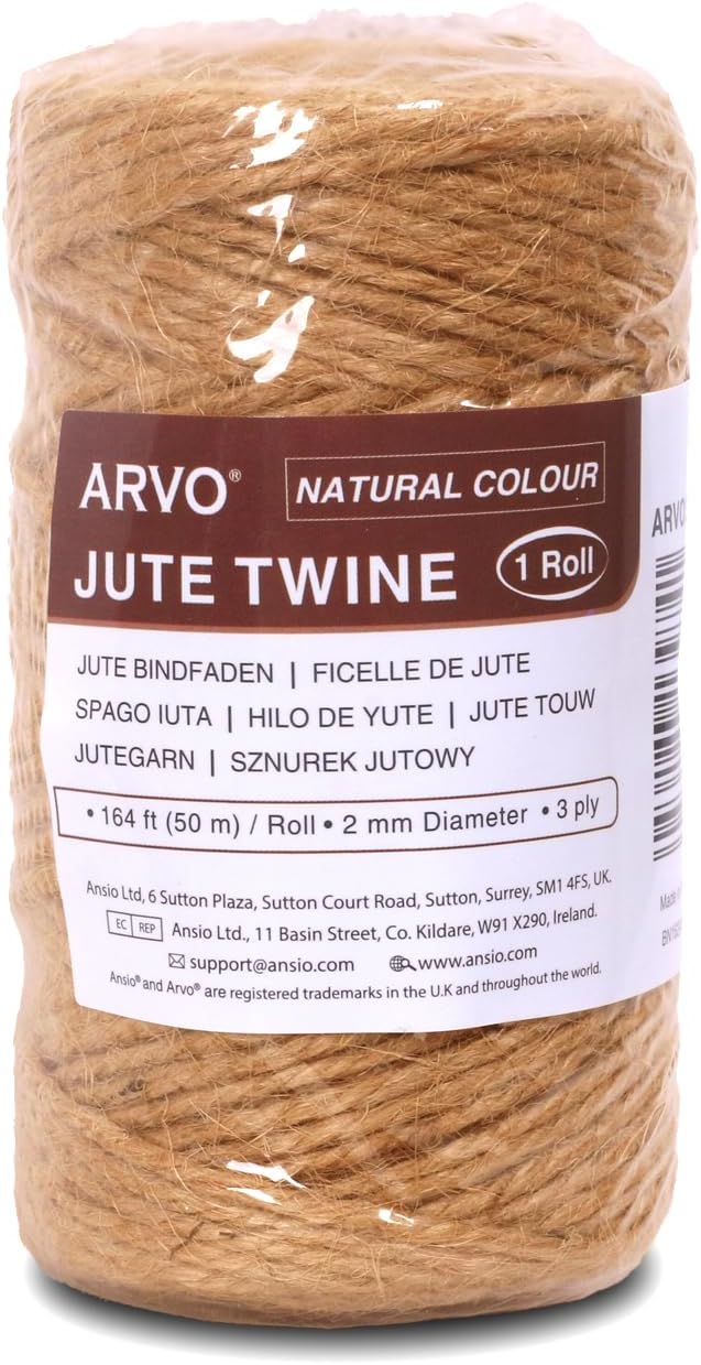 ARVO Natural Jute Twine, 50 m / 164 ft – 2 mm 3-ply Rustic Brown Garden Twine String for Crafts, Floristry, Gift Wrapping & P