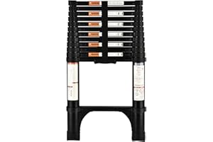 HBTower 3.8M/12.5FT Echelle telescopique, Escamotable en Aluminium,Echelle plianteConvient aux Camping-Cars, greniers, extérieurs et intérieurs, Charge Max 150 kg,Noir