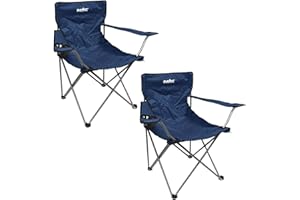VFM e-Store - Folding Camping Chair With Carry Bag With Cup Holder Pack Away 51cm X 81cm Blue Pack Of 2