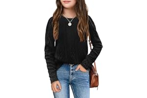 Haloumoning Maglione da ragazza, girocollo, lavorato a maglia, per bambini, a maniche lunghe, tinta unita, autunno, inverno, maglia