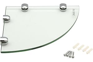 Harbour Housewares 1x 20cm x 20cm Glass Floating Corner Wall Shelves Set Easy to Install Shelf Office, Bedroom, Bathroom, Living Room Storage Wall Mounted Shelves Tempered Glass