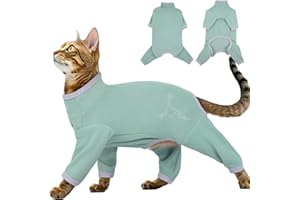 PUMYPOREITY Cat Coat, Fleece Jumper Post Surgery Suit Cat Vest Body Suit with Legs Onesie after Surgery(Bean Green, M)