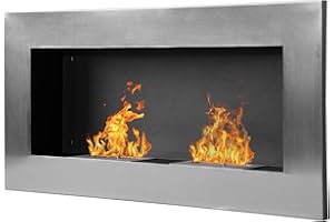 HOMCOM Camino a Bioetanolo da Parete Realizzato in Acciaio Inox con 2 Bruciatori 0.9LT 110 x 54 x 14cm