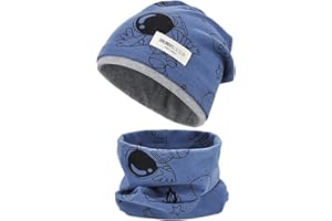 CINSERSR Kinder Beanie Mütze & Loop Schal Set, 95% Baumwolle für Jungen Mädchen 2-12 Jahren, Weiches & Pflegeleichtes Set für Frühling Herbst Winter