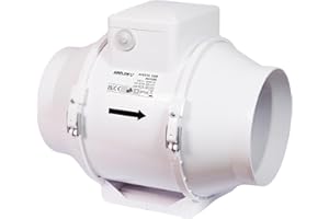 Airflow Aventa 100T In-Line Extractor Fan with Adjustable Timer (2-30 Minutes) – 21W Energy-Saving, 40-52 l/s Flow Rate, IPX4 Rated, Fits 100mm Duct, 3-Year Warranty