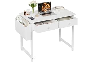 Grandder Small Computer Desk with 2 Fabric Drawers, 80 x 40 cm Home Office Desk with Storage Bags and Drawers, Study Writing Gaming Table for Small Spaces, White