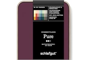 ‎SCHLAFGUT Schlafgut Pure Spannbettlaken 90x200cm bis 100x220cm - 95% Biobaumwolle, 5% Elasthan, Oeko-TEX Zertifiziert, Purple Deep, Matratzenhöhe bis 35cm