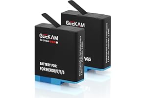 GEEKAM Lot de 2 batteries rechargeables compatibles avec GoPro Hero 5, 6, 7, 8