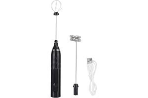 CIKONIELF Espumador De Leche Eléctrico Cabezas Mezcladoras Dobles Carga Usb Batidor De Huevos De 3 Velocidades Mezclador De Mano Suministros Para El Hogar(Negro)