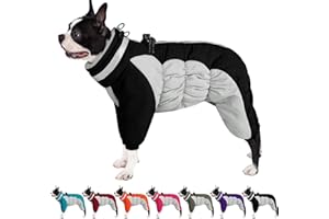 AOFITEE Winteroverall für Hunde - Wasserdichter Hundemantel für Kleine Hunde mit Beinen, Winter Warmer Hundejacke mit Geschirr Gefütterter Hundeoverall, Wintermantel Hund für Pug, Jack Russel, Schwarz
