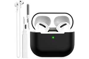 BEAUDOM Silikon Hülle Case für Airpods 3 [Front-LED Sichtbar] [Kabelloses Laden] mit Airpods Reinigungsstift und AirPods Halteband Kompatibel mit Airpods 3. Generation (Schwarz)