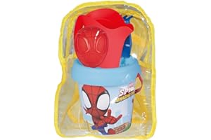 Smoby - Mochila con Cubo de Playa Spidey con Accesorios - Incluye Pala, Rastrillo, Tamiz, Regadera y Molde de Arena - Material Reciclado - para Niños a Partir de 18 Meses - (7600862214)