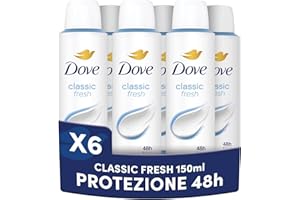 Dove Deodorante Spray, Classic Care, Deodorante Antitraspirante Spray, Protezione Fino a 48 Ore, con 1/4 di Crema Idratante, Formula Delicata, Deodorante Uomo e Donna, 6 Pezzi da 150 ml