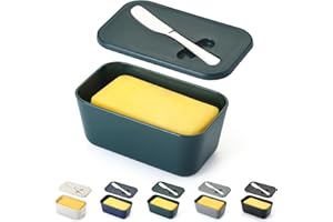 Butter Dish with Lid for Countertop and Refrigerator Door Shelf, ReaNea Plastic Butter Holder Tray Container with Butter Knife, Easy Scoop Dishwasher Safe
