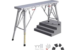 ‎HIYOUGO HIYOUGO Arbeitsplattform Arbeitsbühne, Höhenverstellbar Klappbare Tragbare Gerüst Arbeitsgerüst, Anti-Rutsch Plattform, Sicherheits Laufbühne Arbeitsgerüst Tritthocker Haushaltsleiter