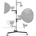 Soonpho Metal Heavy Roll Stand Studio Stand 240cm Robust C Stand with wheels for tripod and 2 Sliding Handle Kit,Maximum Load Capacity 15kg for Studio Monolight Softbox Reflector