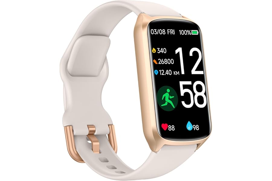 Health Fitness Tracker with 24/7 Heart Rate, Blood Oxygen, Blood Pressure, Sleep Tracker, Step Counter, 5ATM Waterproof Activity Trackers and Smart Watches for Women Men Kids (S & L Bands Included)