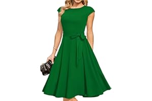 DRESSTELLS Robe Cocktail Mariage Vintage Robe Casual Femme Robe baptême col Rond Manches Courtes