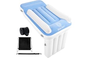 Blublu Park Upgraded Kids Bed Airplane, One-Way Valve Compact Hand Pump, Inflatable Toddler Bed for Kid Seat Extender, Toddler Plane Beds, Lightweight Foldable Fits Seats of Flight, Train (Light Blue)