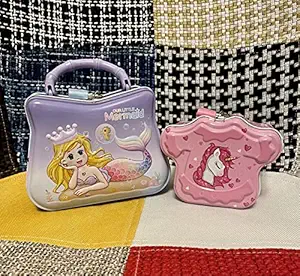 GoMerryKids Combo for Kids Unicorn Piggy Bank for Girls with Art Craft Paper Scissor & Silicone Pencil Case