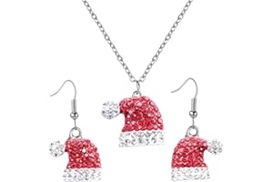 LynixTrade Christmas Hat Earrings and Necklace Set, Xmas Hat diamond earrings Festive Jewelry, Sweet Christmas Jewellery for women Holiday Accessories