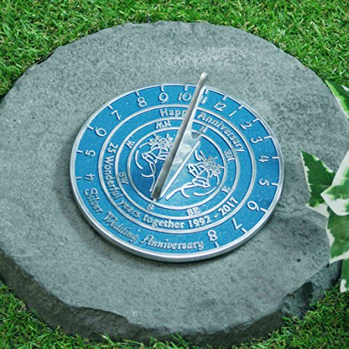 Hochzeitstagsgeschenk, mit englischer Aufschrift, handgefertigt, Sonnenuhr, mit verschiedenen Hochzeitstagen für Silberhochzeit, Perlenhochzeit, Rubinhochzeit, Goldene Hochzeit, metall, Silver Wedding 2017 - 6