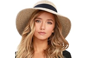 FURTALK Womens Beach Sun Straw Floppy UPF50 Travel Foldable Brim Summer UV Hat