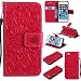 Produktbild iPhone 5 5S 5G hülle,iPhone SE Handyhülle,iPhone 5 5S 5G / iPhone SE Leder Wallet Tasche Brieftasche Schutzhülle ,Lonchee Sonnenblumen geprägten Muster Design Hochwertige PU Leder Folio Tasche Case Hülle im Bookstyle mit Standfunktion Kredit Kartenfächer für Apple iPhone 5 5S 5SE (Rote)