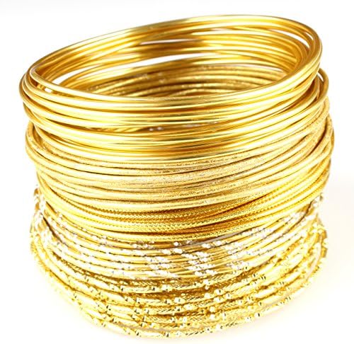 Creacraft Beading Wire Set "Luxury Gold": Five Effect-Styles - Diamond Cut, Metallic, Embossed - Ø 2mm, Tarnish Resistant Anodized Aluminium Wire - 15 ft (5m) per Coil