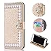 Produktbild Shinyzone iPhone 7 Plus Flip Brieftasche Hülle mit Ständer halter,iPhone 8 Plus Bling Glitzer Hülle,3D Blume Diamant Magnetverschluss PU Leder mit Kredit kartensteckplätzen,Anti-Scratch Stoßfest Silikon Stoßstange Schutz Luxus Strass Persönliches Design Handyhülle für iPhone 7 Plus/8 Plus 5.5 zoll,Golden