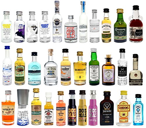 Preisvergleich Produktbild Spirituosen Miniaturen XXL Probierset - 32 verschiedene Flaschen Gin / Vodka / Rum / Whiskey / Tequila