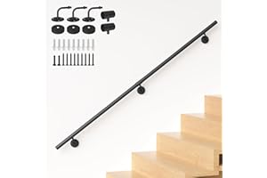 NArra 6FT Industrial Metal Stair Handrail,Round Pipe Stair Railing For Indoor/Outdoor Steps,Wall Mount Support Staircase Handrail,440LBS Load Capacity Hand Rails,Safety Grab Bar Porch Stairway Railing