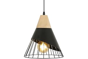Delaveek Suspension Luminaire Industriel, Plafonnier Vintage Bois Noir Rétro Lustre Lampe Métal Lustre Industriel pour Salle à Manger, Salle à Manger, Restaurant, Bar