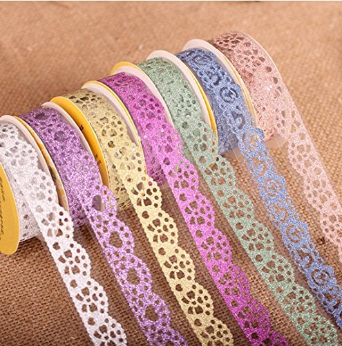 Goodlucky365 7 Rollen Washi Tape Spitze Selbstklebend Multicolor Glitter spitze selbstklebend DIY Scrapbooking Dekorieren Aufkleber - 3