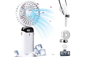 HNGEMSY Handventilator, Mini Ventilator USB Tischventilator klein Wiederaufladbare Persönliche Tasche Schreibtisch Ventilator mit LED Anzeige 8-16Hs leise Arbeiten für Büro im Freien (weiß)