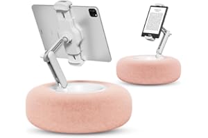 viozon Tablet Stand, Kindle Cushion Holder, Compatible with 4.7-13 Inch Phone/Tablet, iPad, iPhone, Kindle, Mobile Phone Stand, Height Angle Adjustment, 5.7 Inch Removable Cushion, Pink