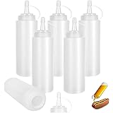 Bottiglia Squeeze di Plastica, 6pcs 8oz Bottiglia per Squeeze con Tappi, Trasparente Condimento Dispenser - a Prova di Perdit