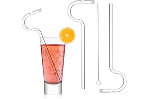 Vspek Anti Wrinkle Straw, 2 Pcs Pajitas Reutilizables y un pincel, Pajitas de Cristal Juego de 2 con Cepillo,Pajitas de Cristal Reutilizables para Bebidas Frías Juice Coffee Cóctel